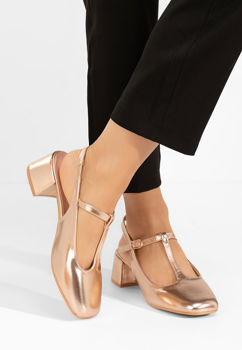 Pantofi cu toc gros Beatrina V2 champagne