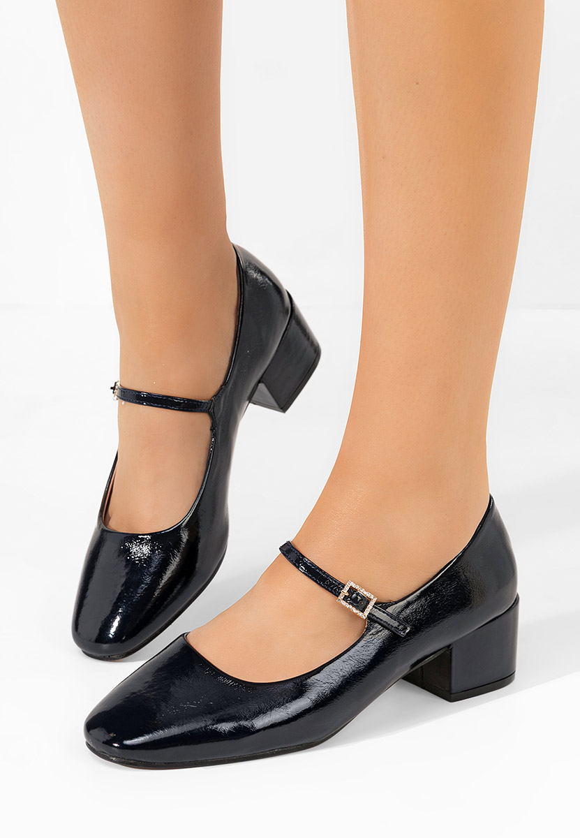 Pantofi cu toc gros Nakita navy