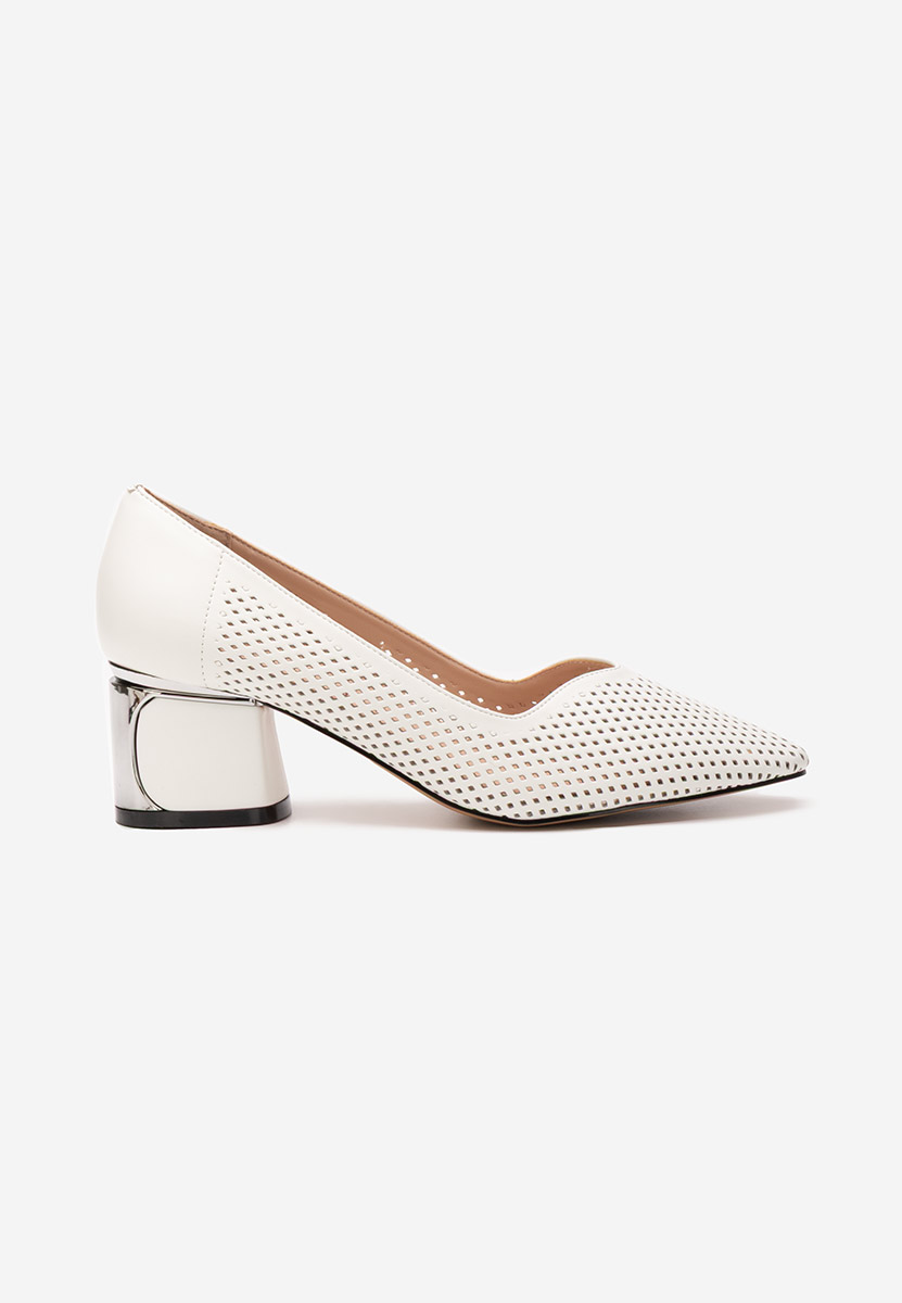 Pantofi cu toc gros Ariael albi