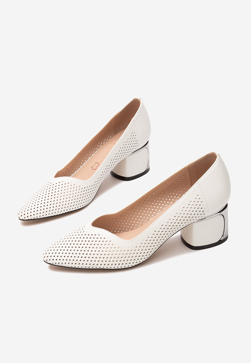 Pantofi cu toc gros Ariael albi