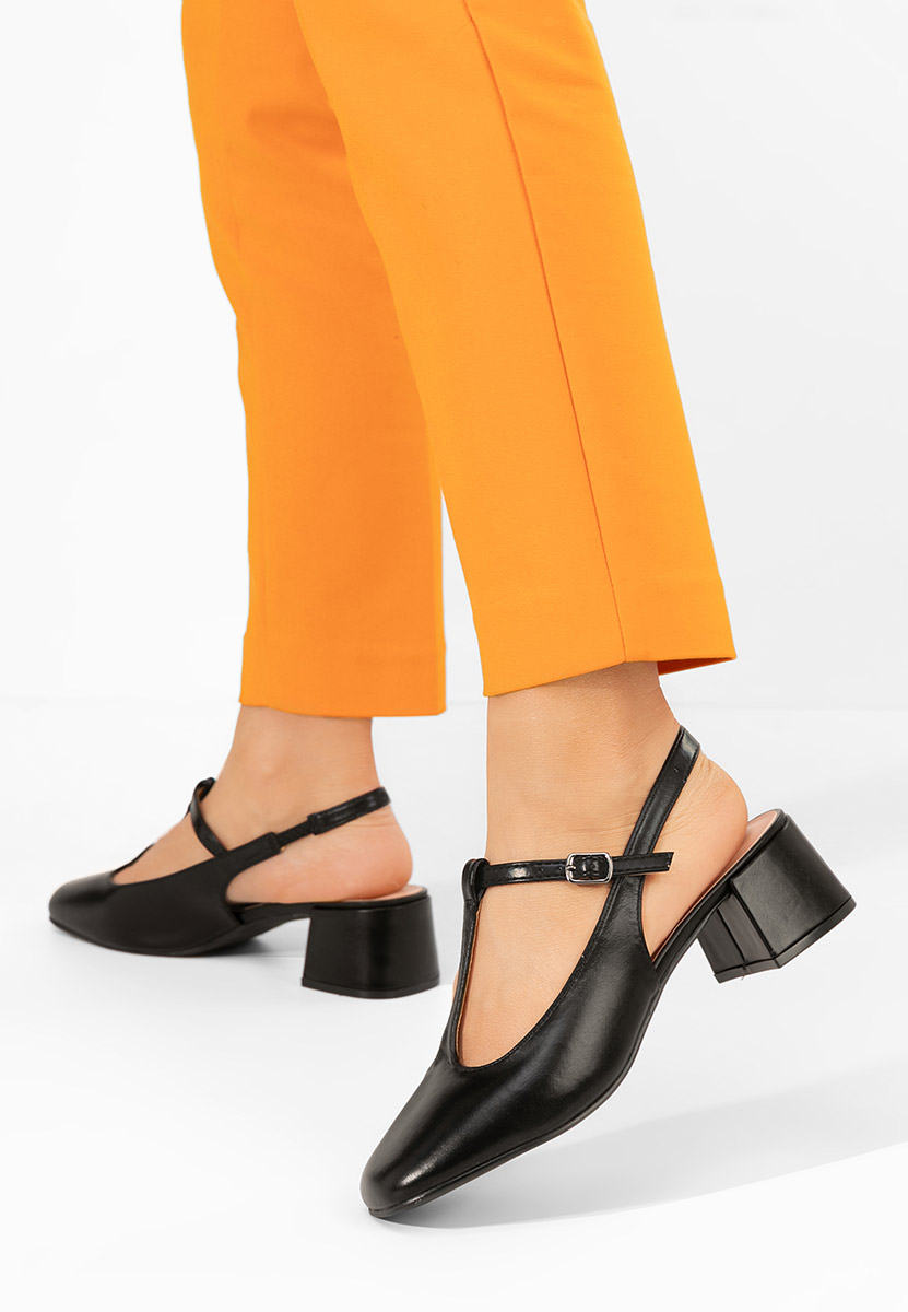 Pantofi cu toc gros Beatrina V2 negri
