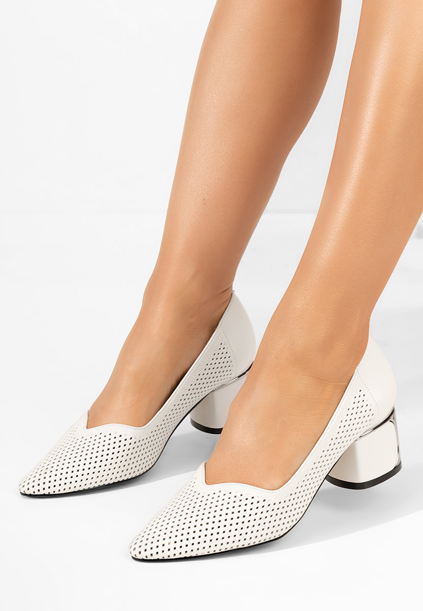 Pantofi cu toc gros Ariael albi