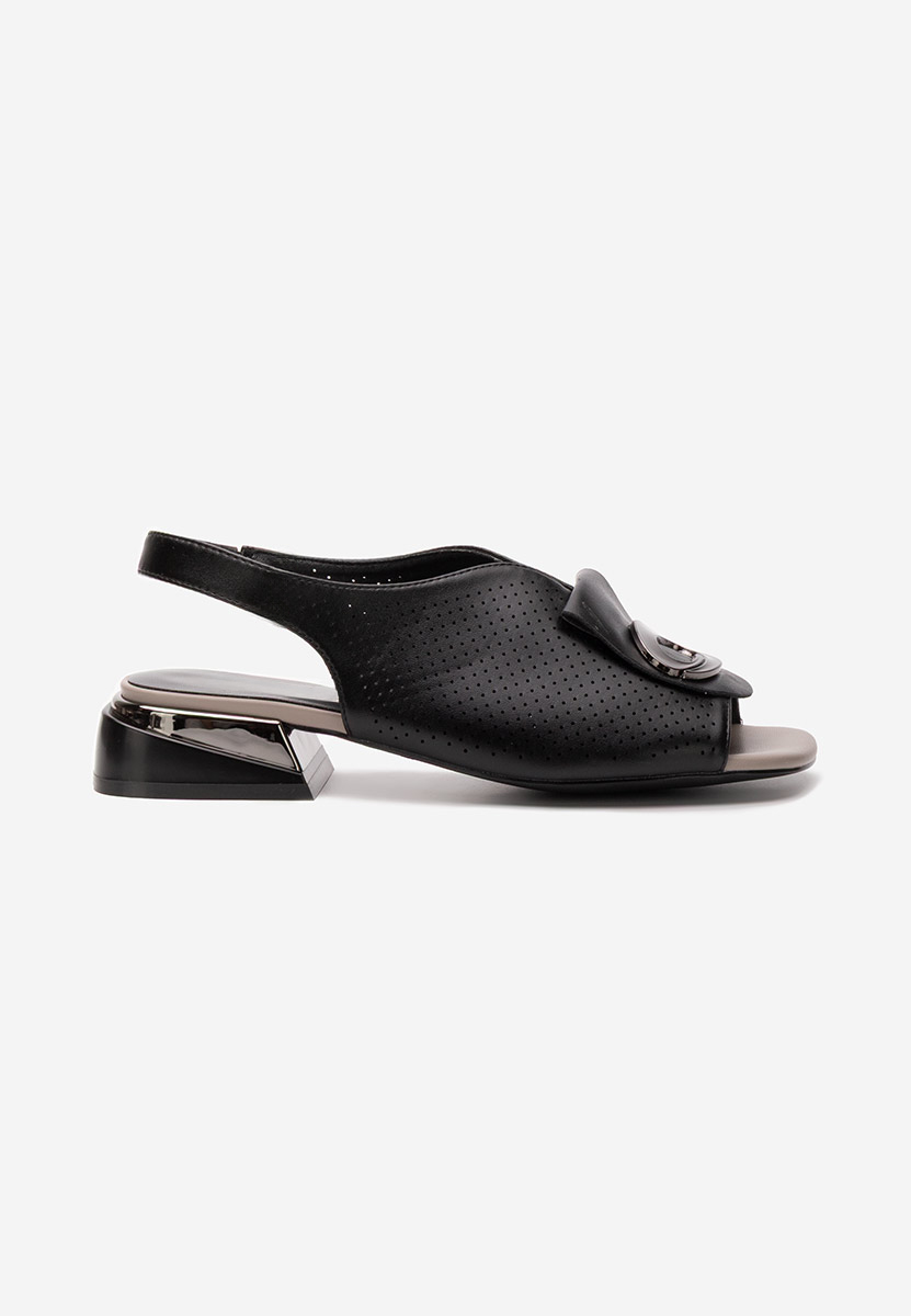 Sandale cu toc gros Nabuka negre