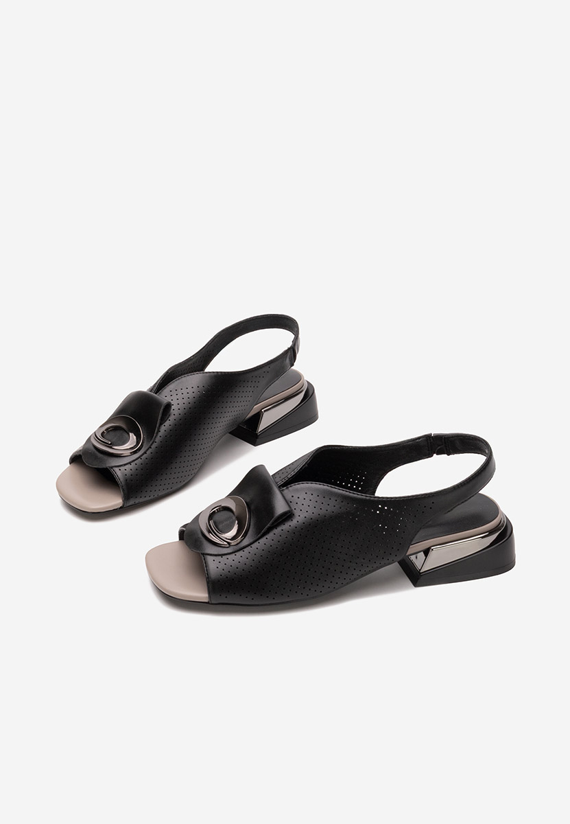 Sandale cu toc gros Nabuka negre