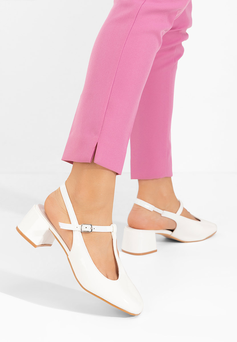 Pantofi cu toc gros Beatrina albi