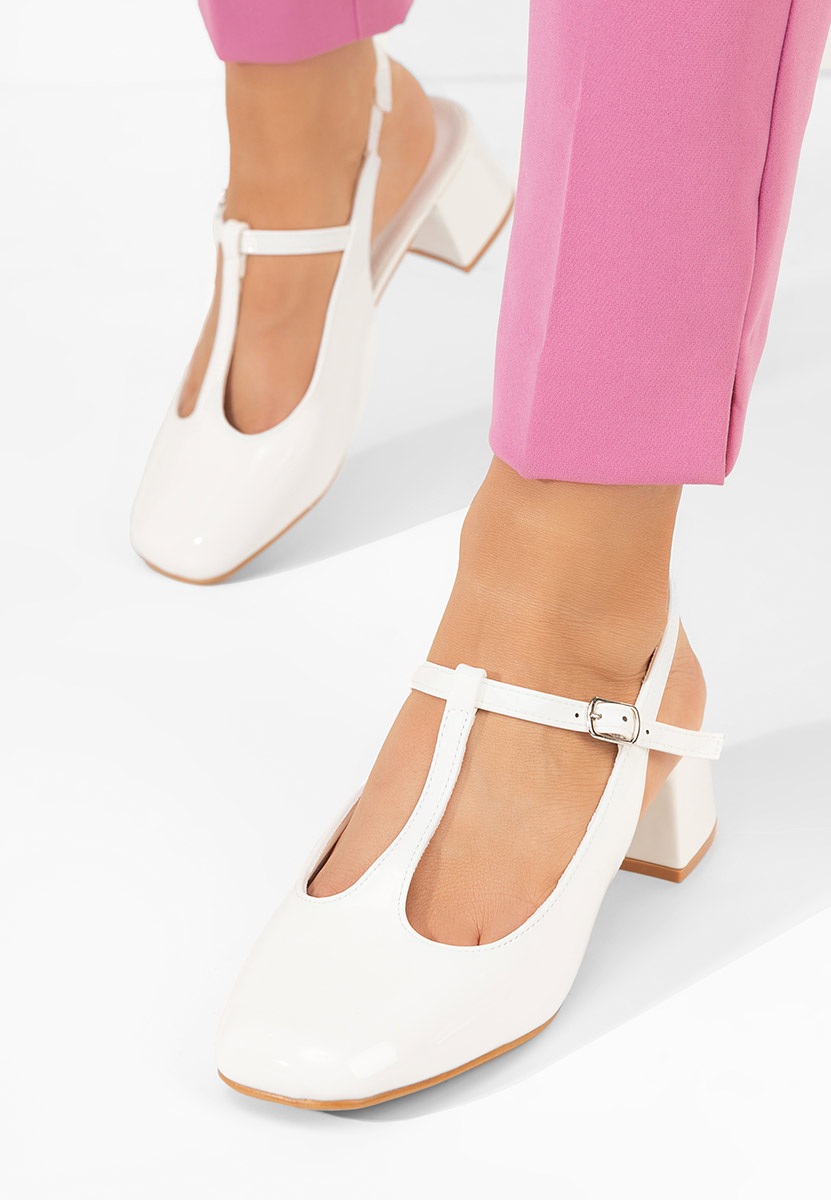 Pantofi cu toc gros Beatrina albi