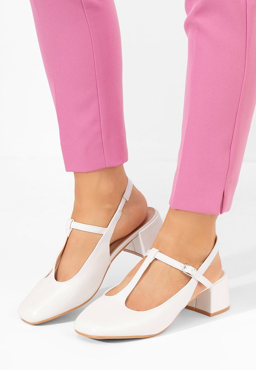Pantofi cu toc gros Beatrina V2 albi