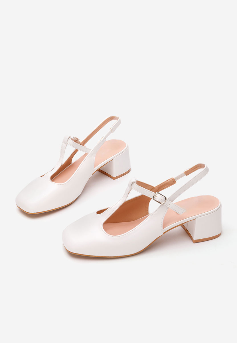 Pantofi cu toc gros Beatrina V2 albi