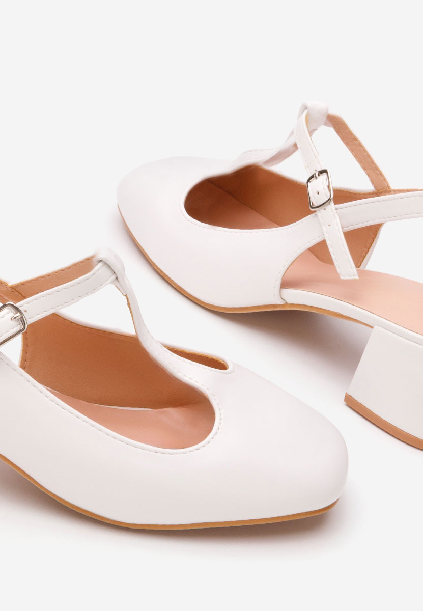 Pantofi cu toc gros Beatrina V2 albi