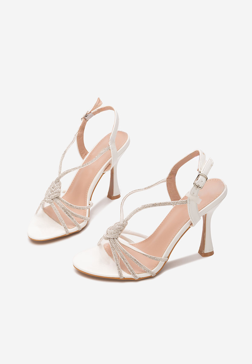 Sandale elegante cu toc Madea albe