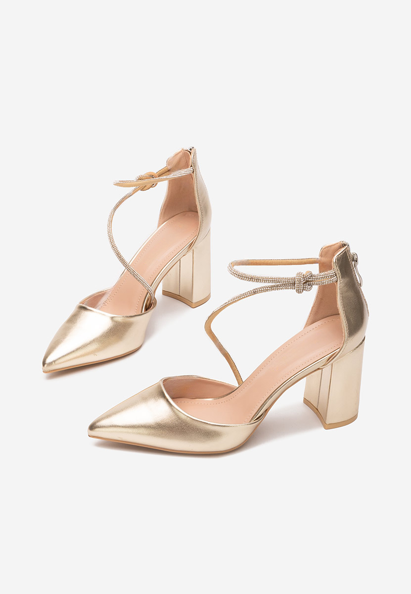 Pantofi cu toc gros eleganti Analy aurii