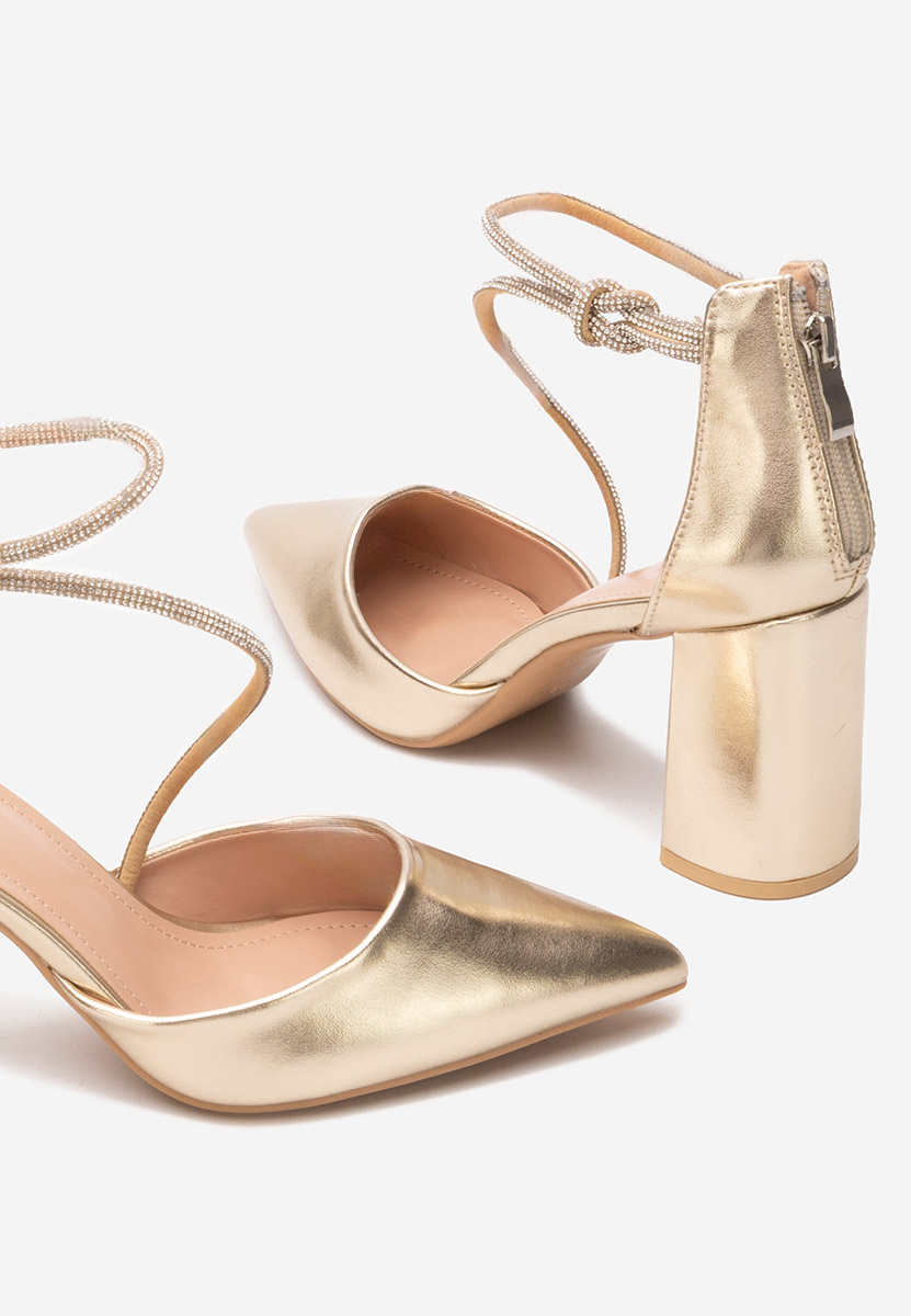 Pantofi cu toc gros eleganti Analy aurii