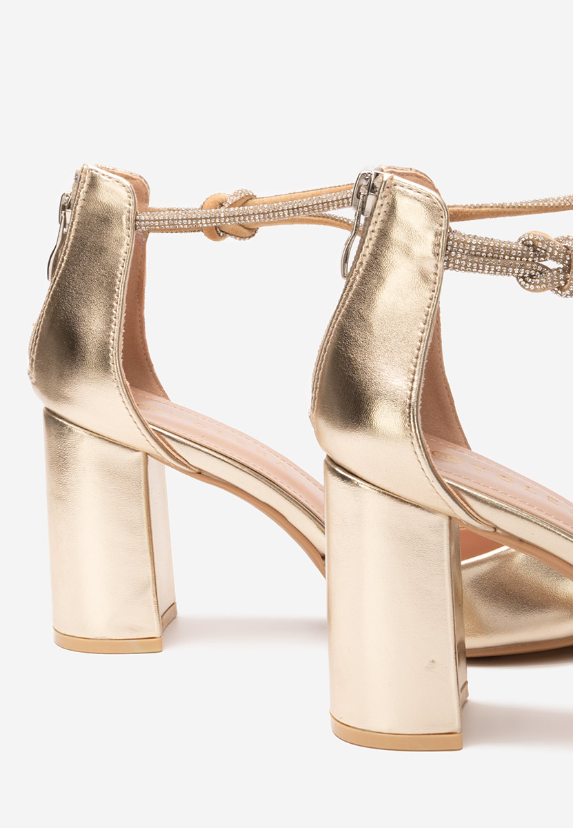 Pantofi cu toc gros eleganti Analy aurii