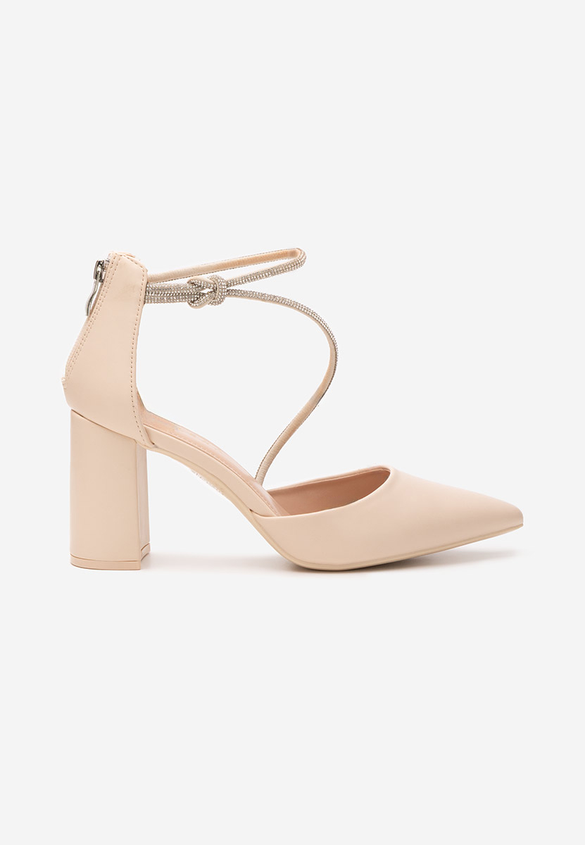 Pantofi cu toc gros eleganti Analy bej