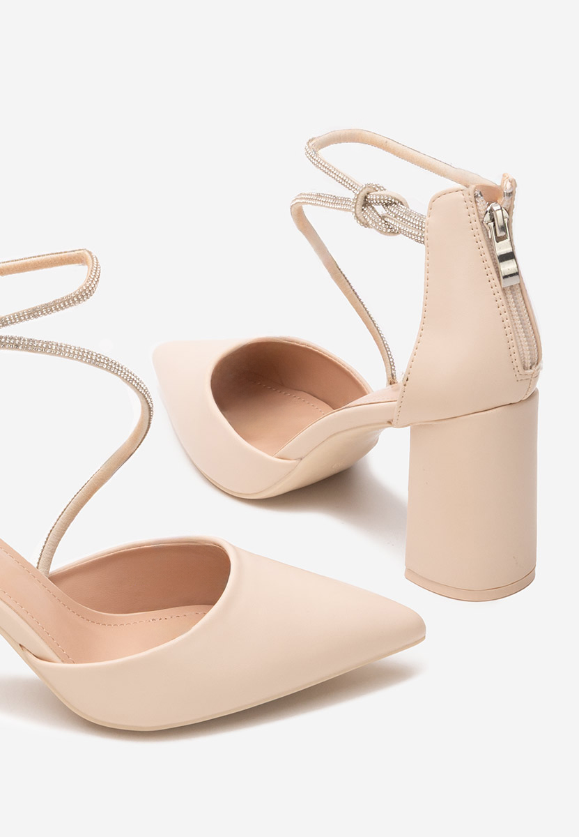 Pantofi cu toc gros eleganti Analy bej
