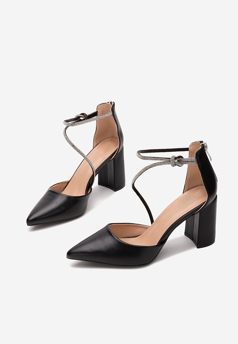 Pantofi cu toc gros eleganti Analy negri
