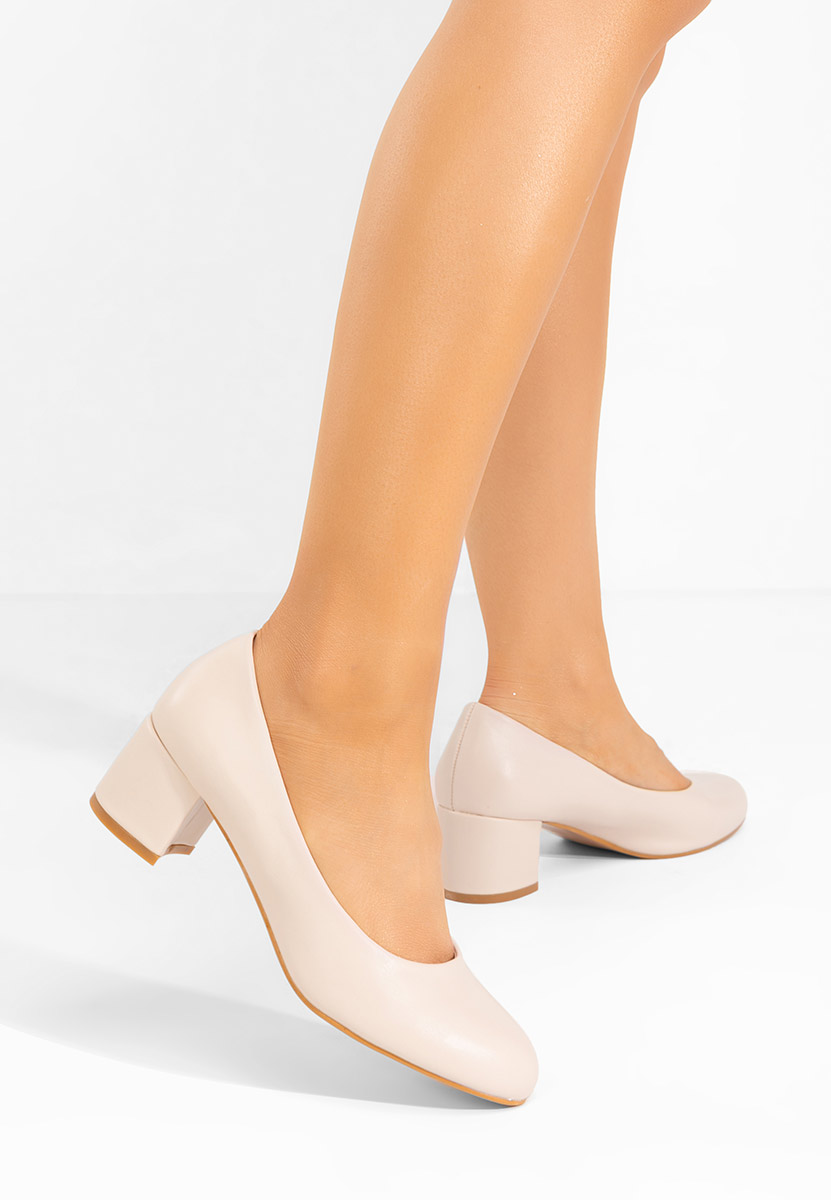 Pantofi cu toc gros Darcela bej