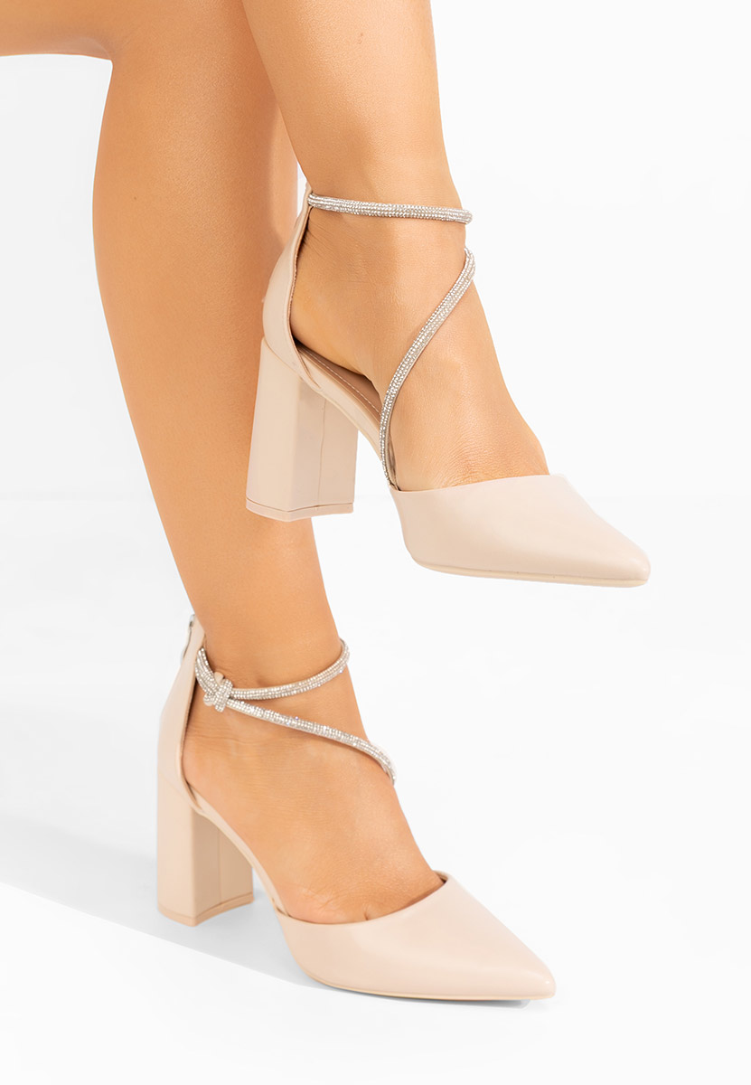 Pantofi cu toc gros eleganti Analy bej