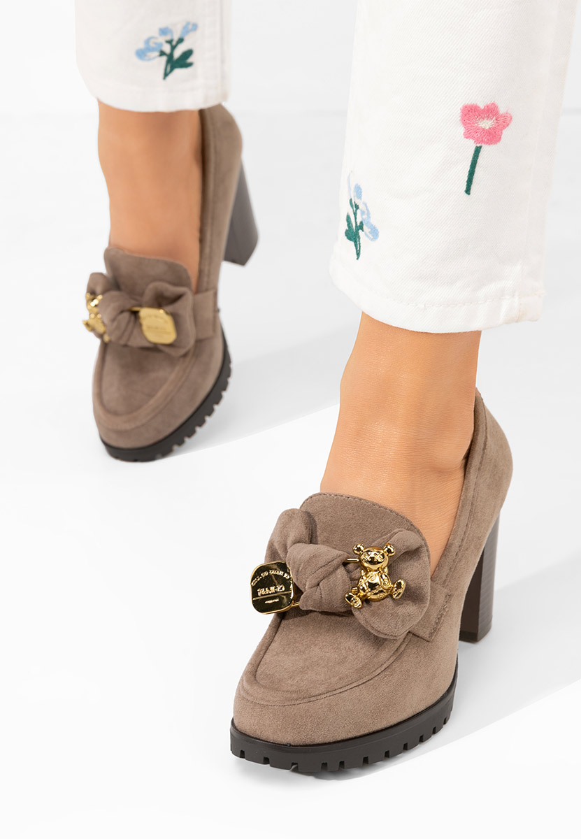 Pantofi cu toc gros Issia kaki