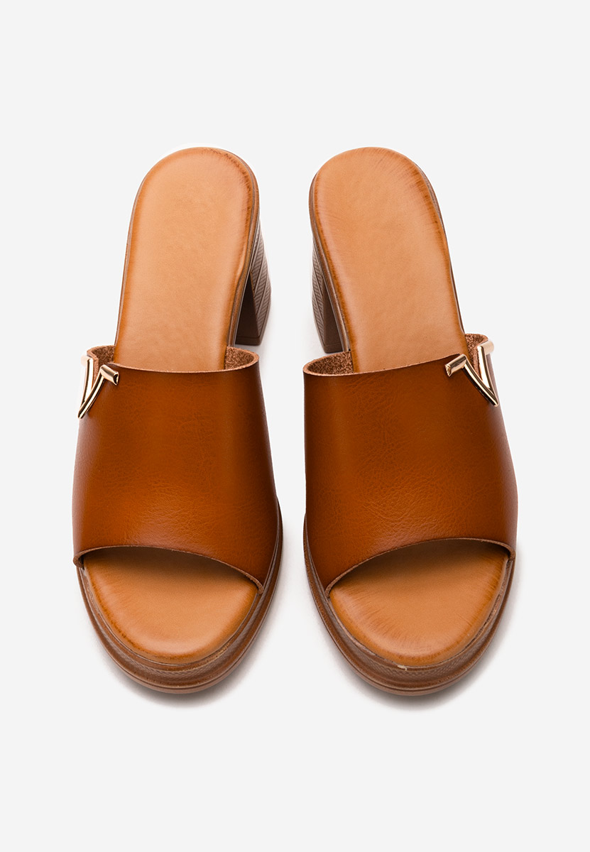 Papuci cu toc gros Kelie camel