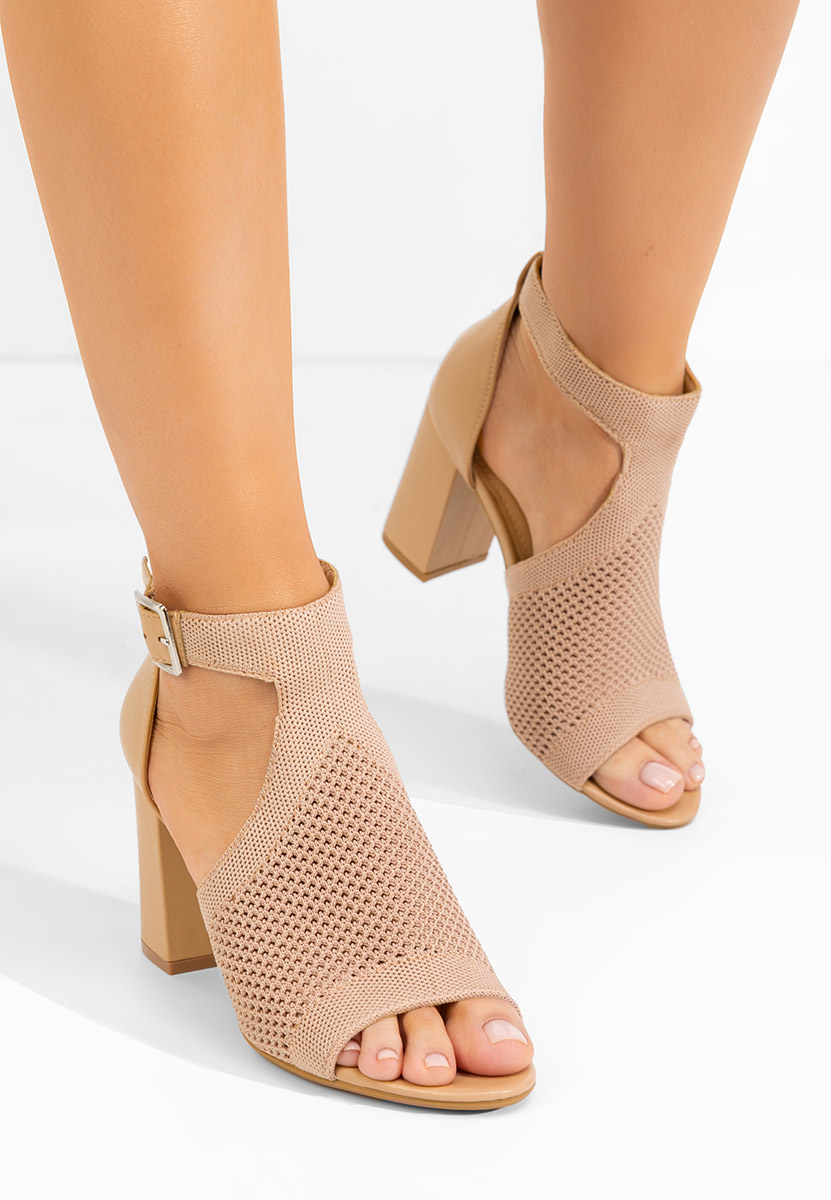 Sandale cu toc gros Elyzea kaki