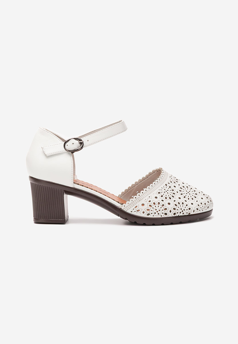 Pantofi cu toc gros Somyra albi
