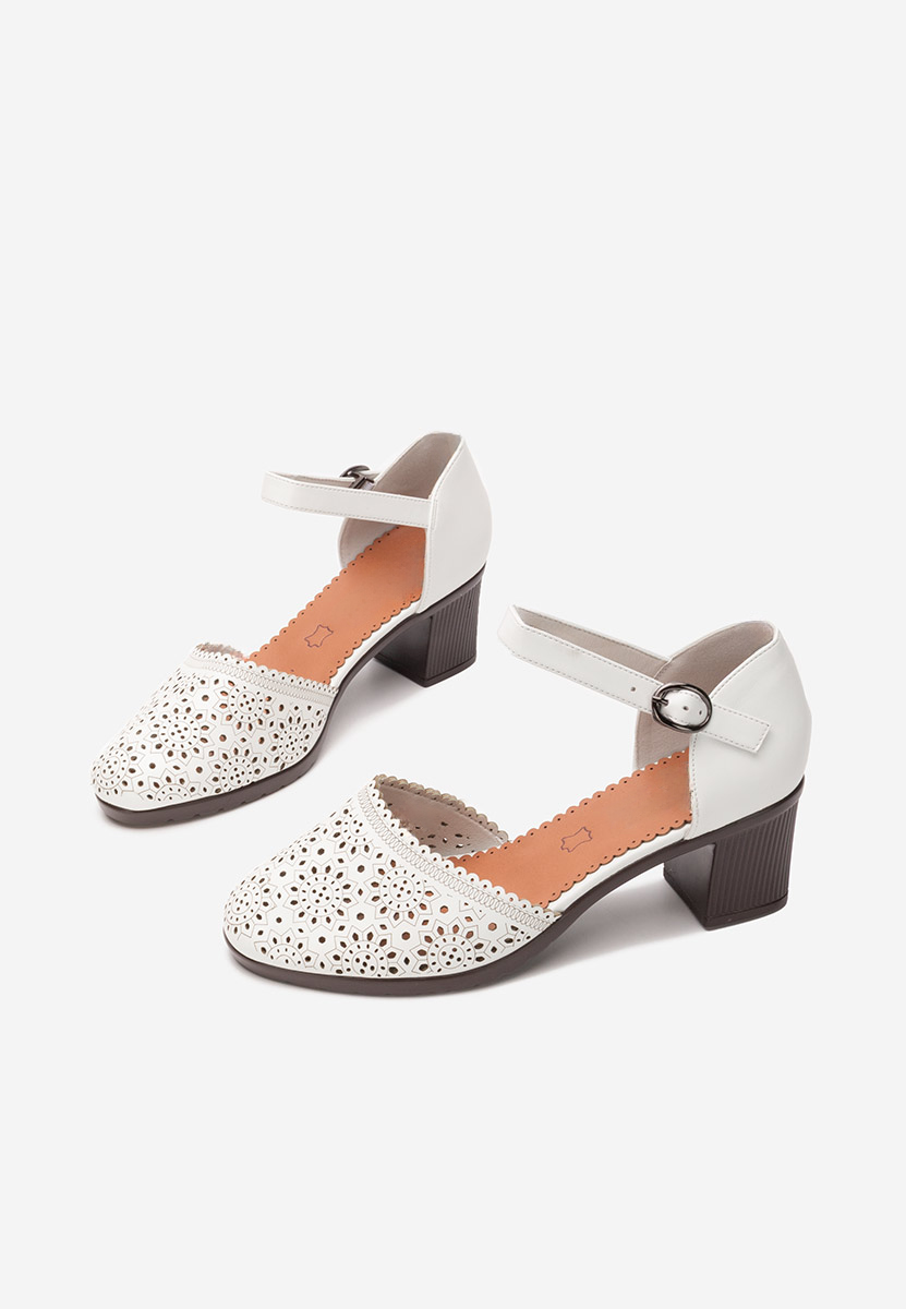 Pantofi cu toc gros Somyra albi