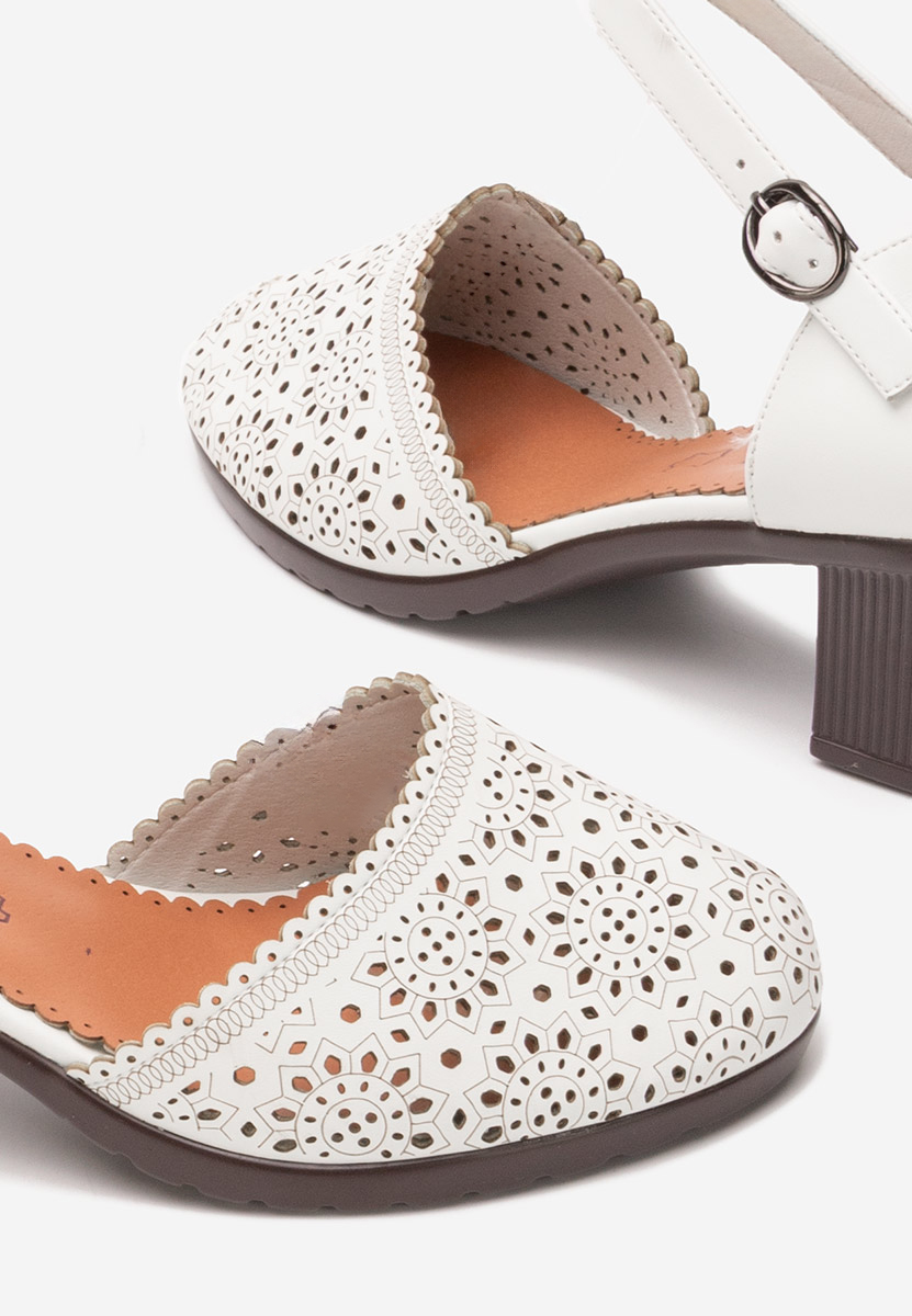 Pantofi cu toc gros Somyra albi