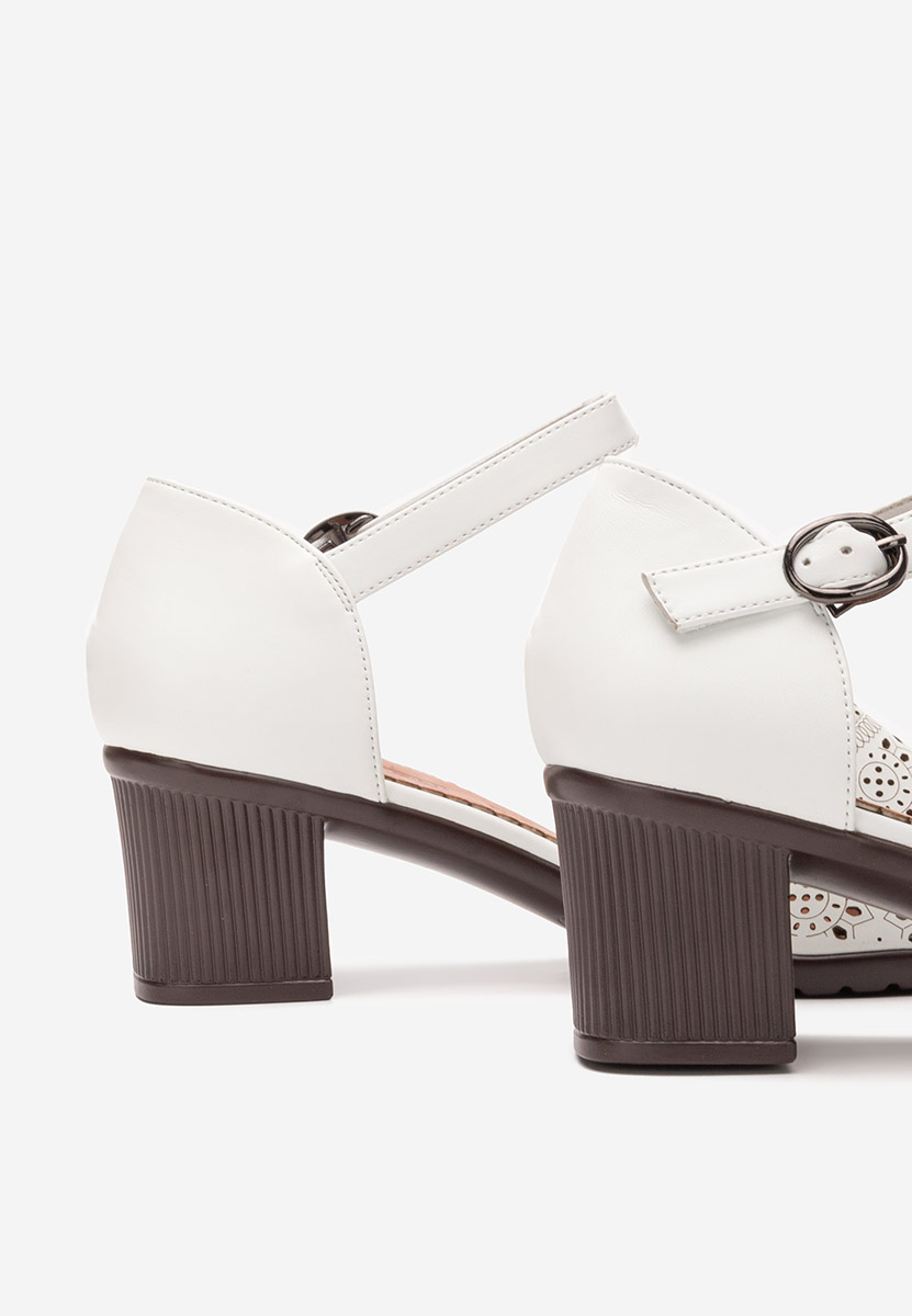 Pantofi cu toc gros Somyra albi