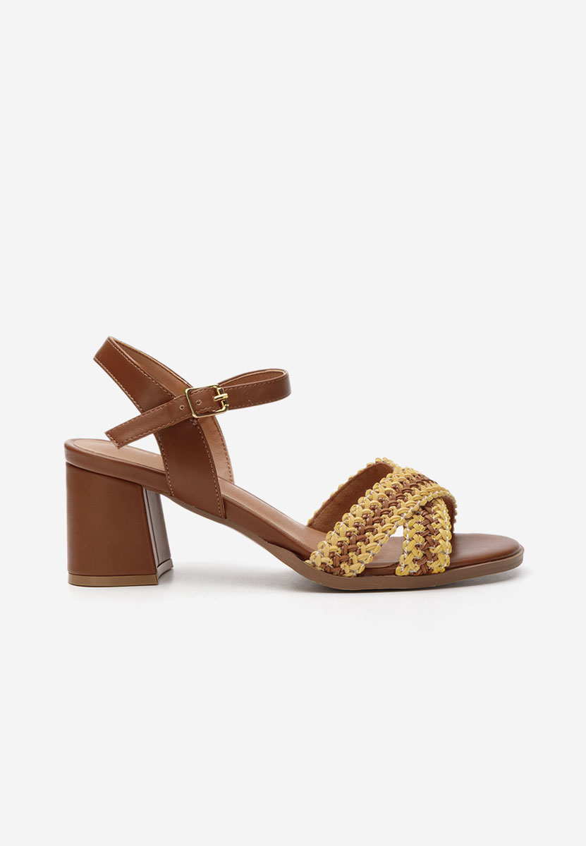Sandale cu toc gros Sakara camel