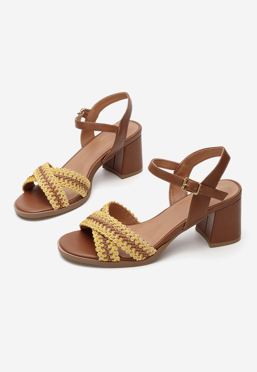 Sandale cu toc gros Sakara camel