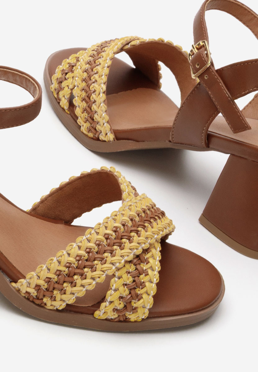 Sandale cu toc gros Sakara camel