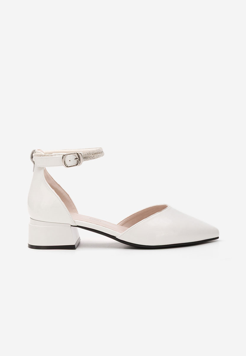 Pantofi cu toc gros Floryda albi