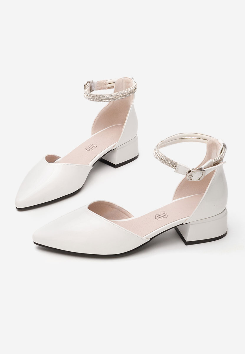 Pantofi cu toc gros Floryda albi