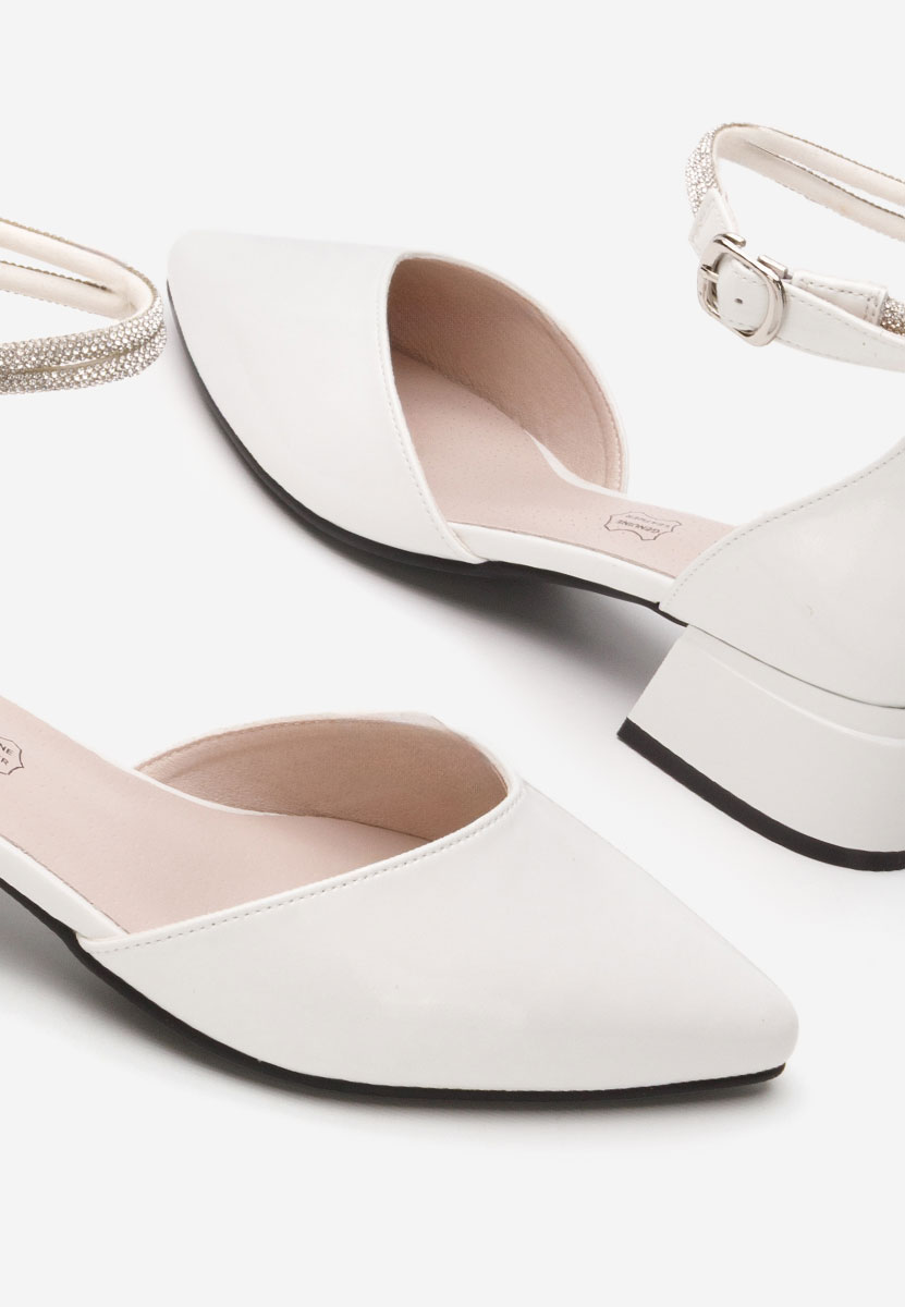 Pantofi cu toc gros Floryda albi