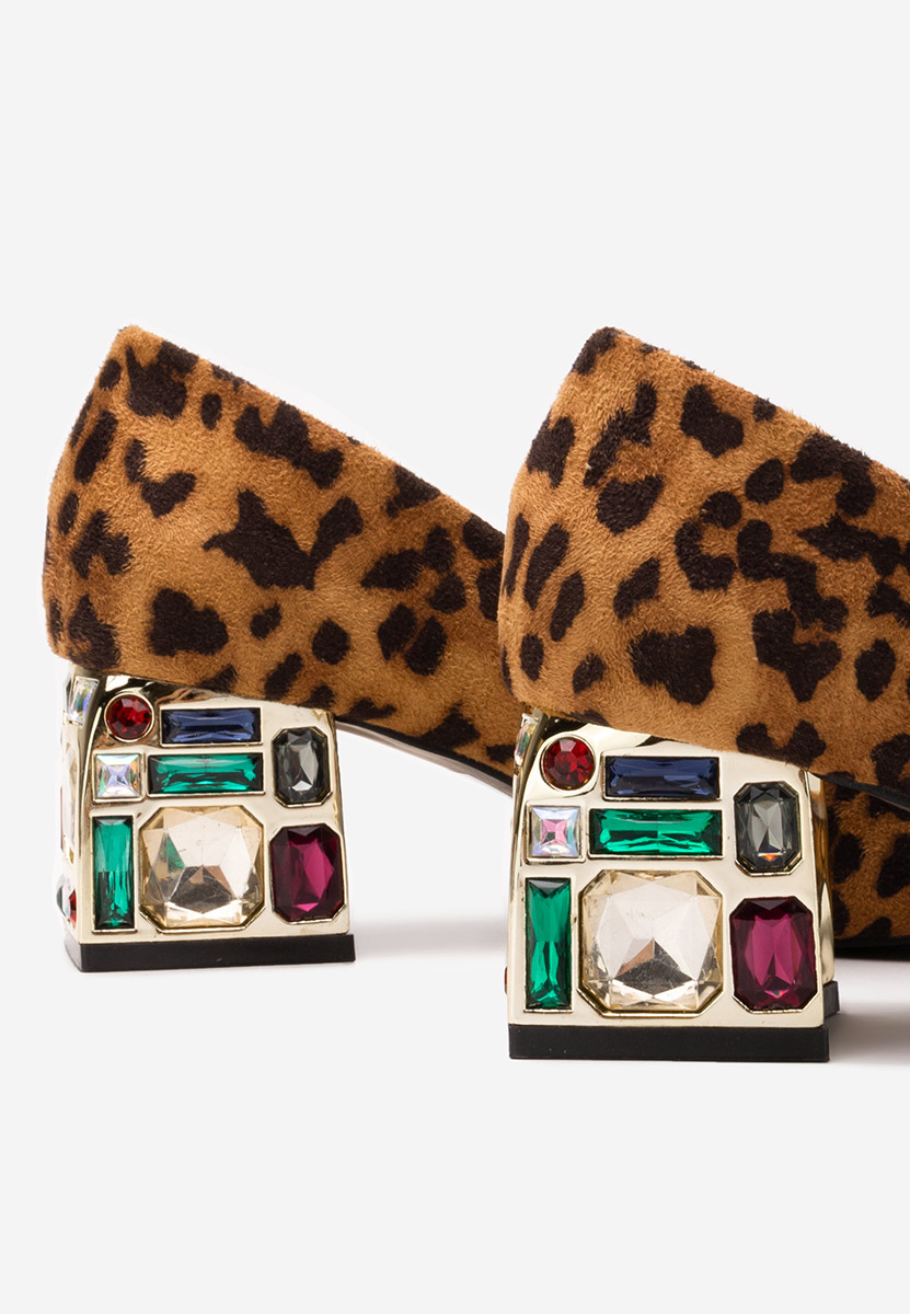 Pantofi cu toc gros Jenice leopard