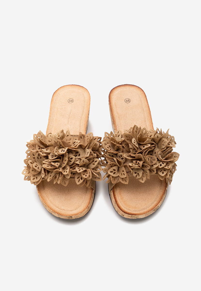 Papuci cu platformă Floralia kaki