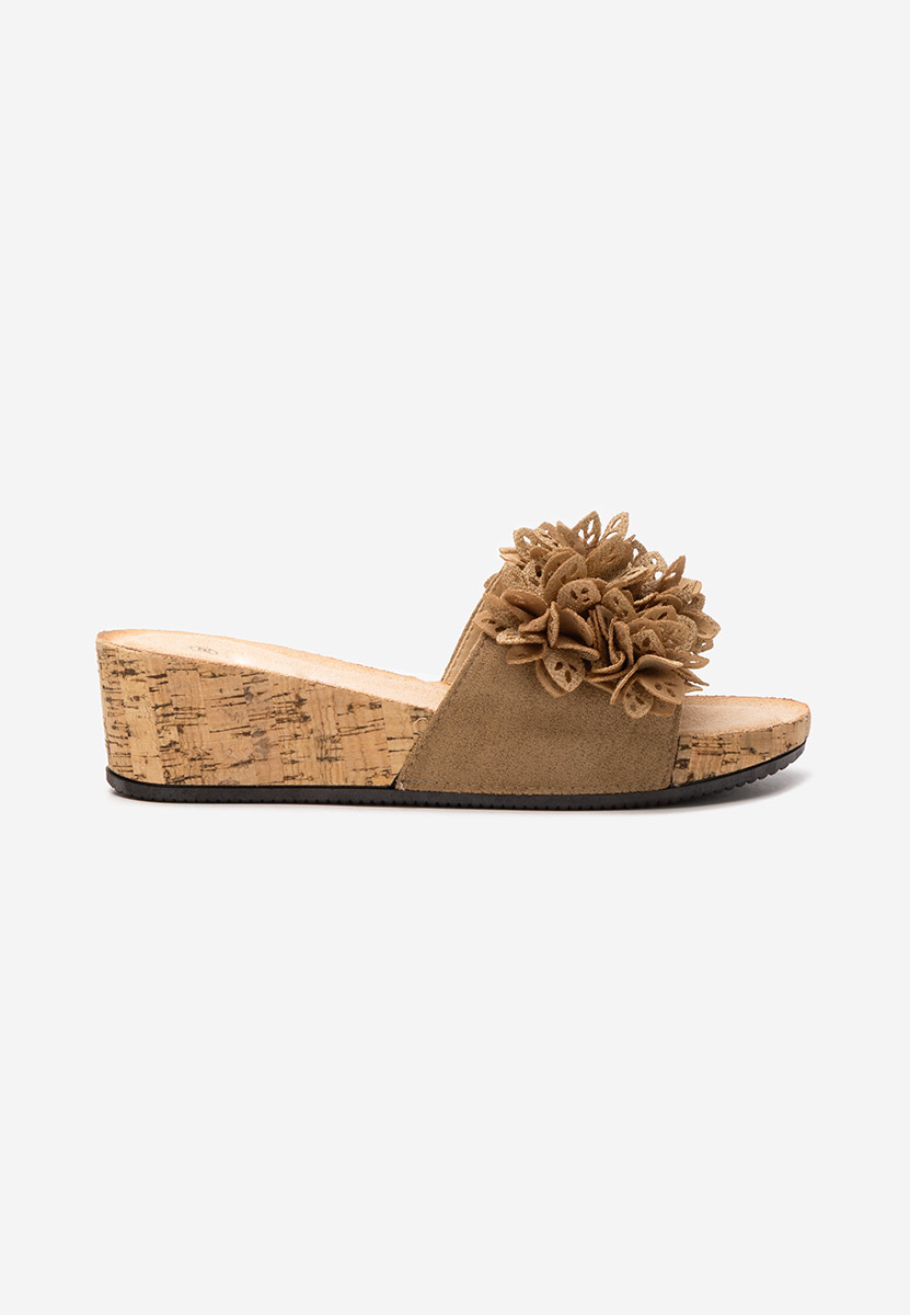 Papuci cu platformă Floralia kaki