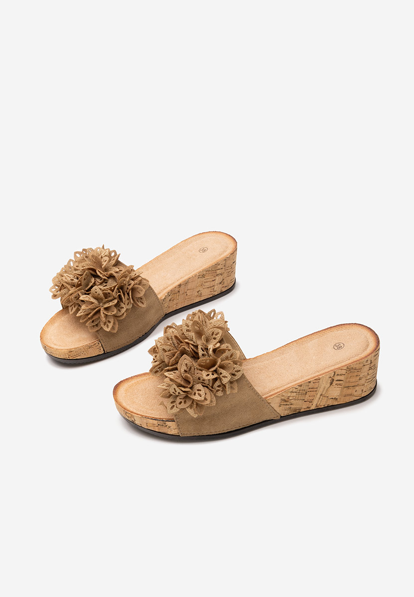 Papuci cu platformă Floralia kaki