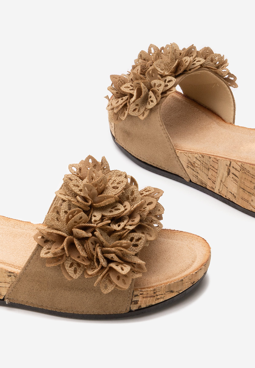 Papuci cu platformă Floralia kaki