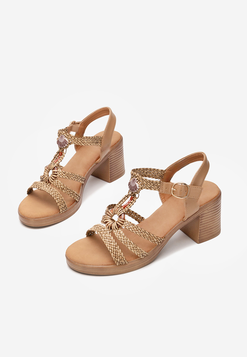 Sandale cu toc gros Phylicia kaki