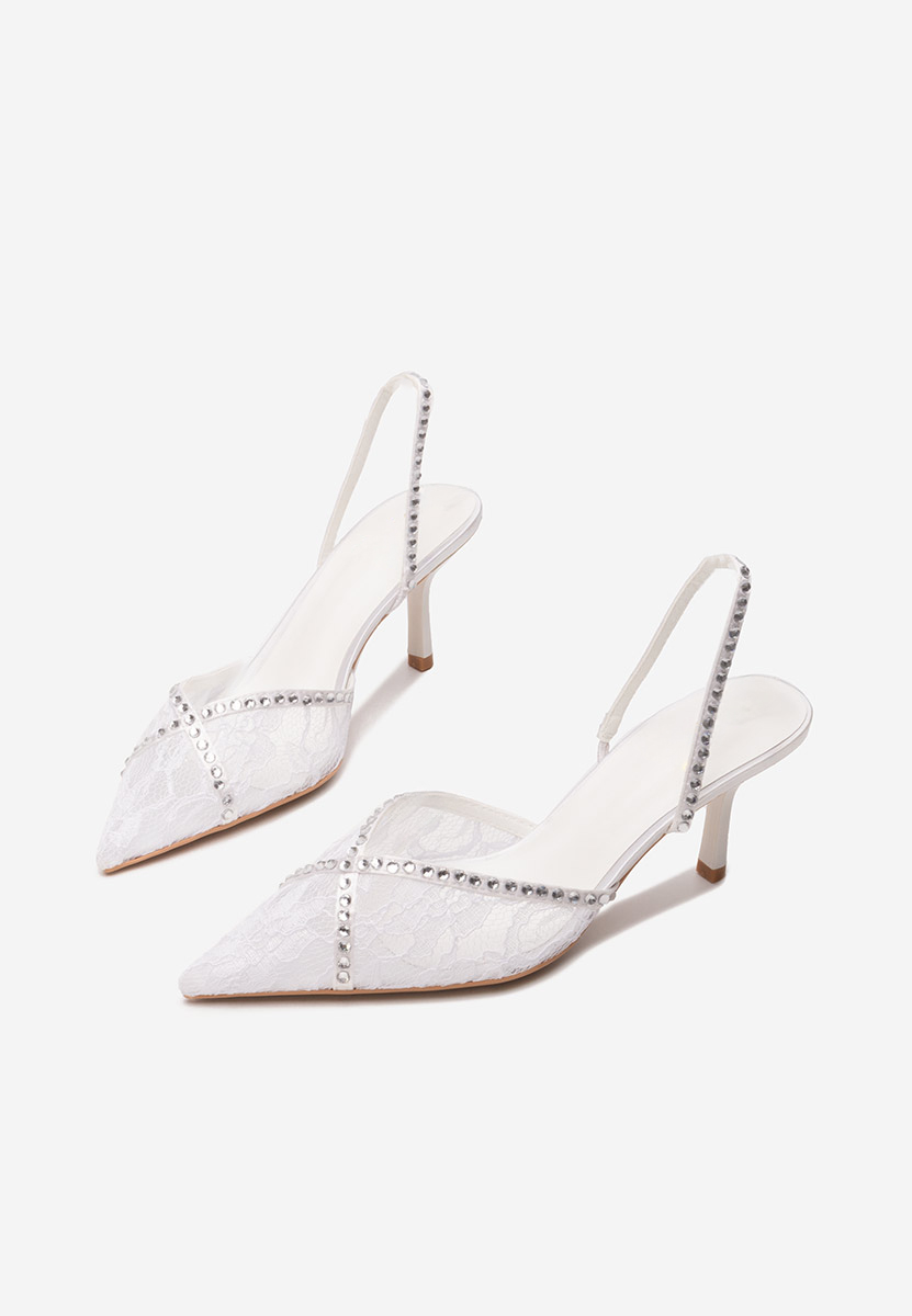 Pantofi cu toc subtire Margart albi