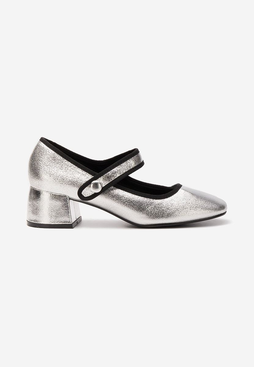 Pantofi cu toc gros Annaliese argintii