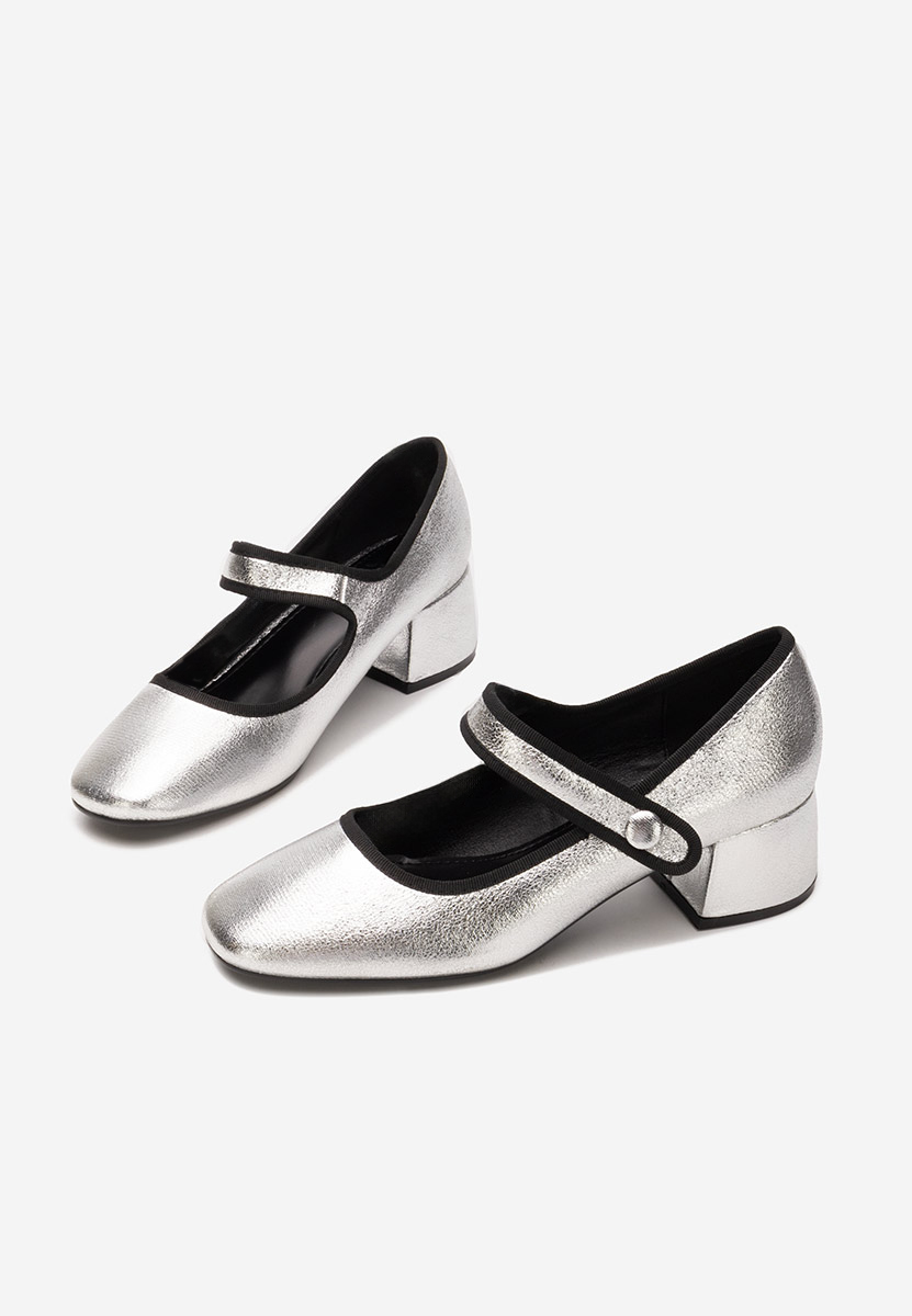 Pantofi cu toc gros Annaliese argintii