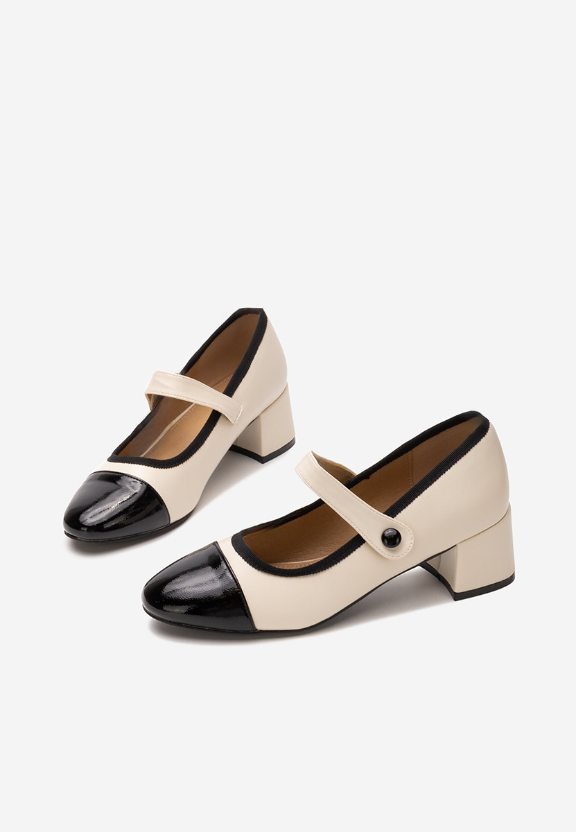 Pantofi cu toc gros Vanila bej