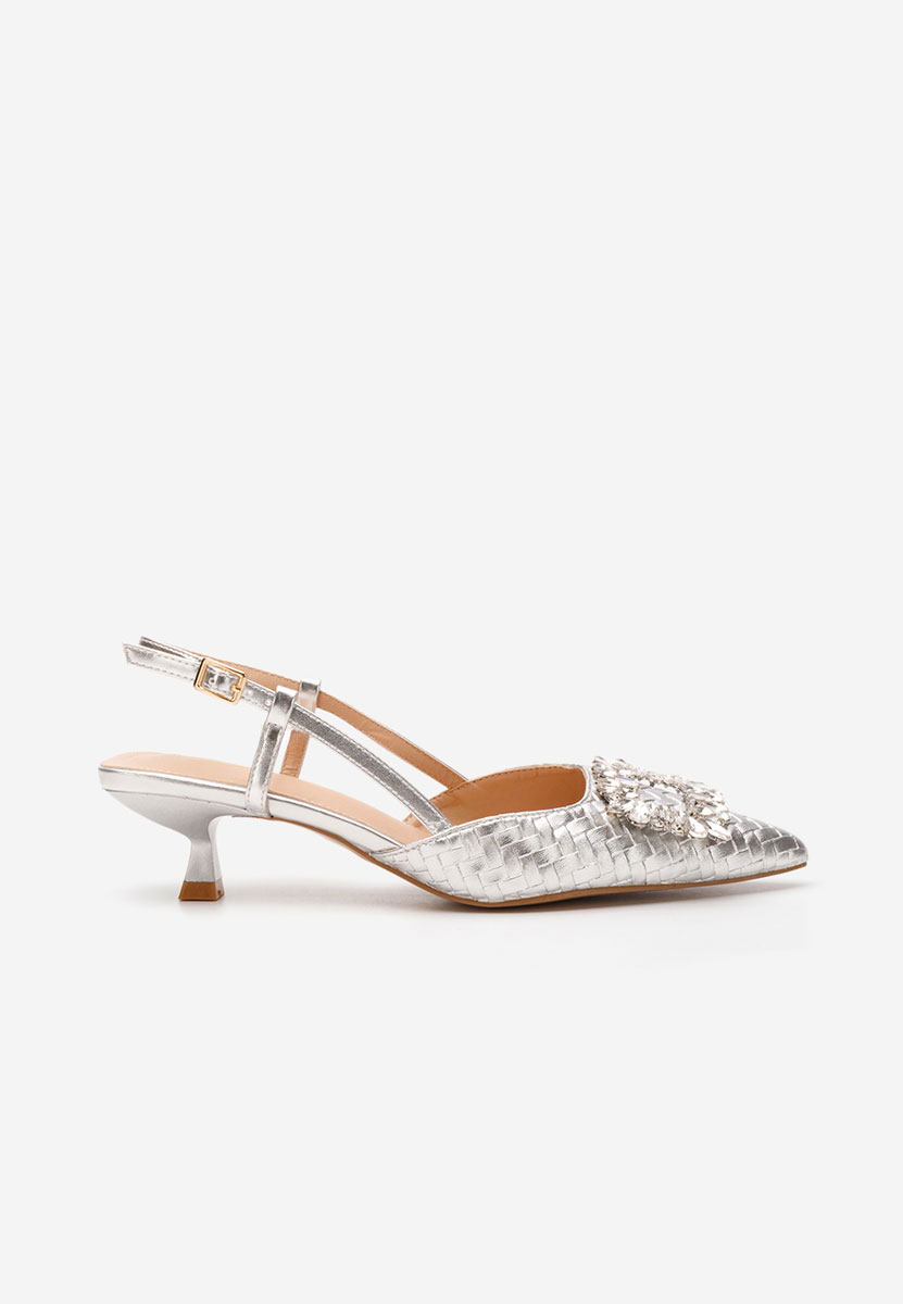 Pantofi cu toc mic Margarete argintii