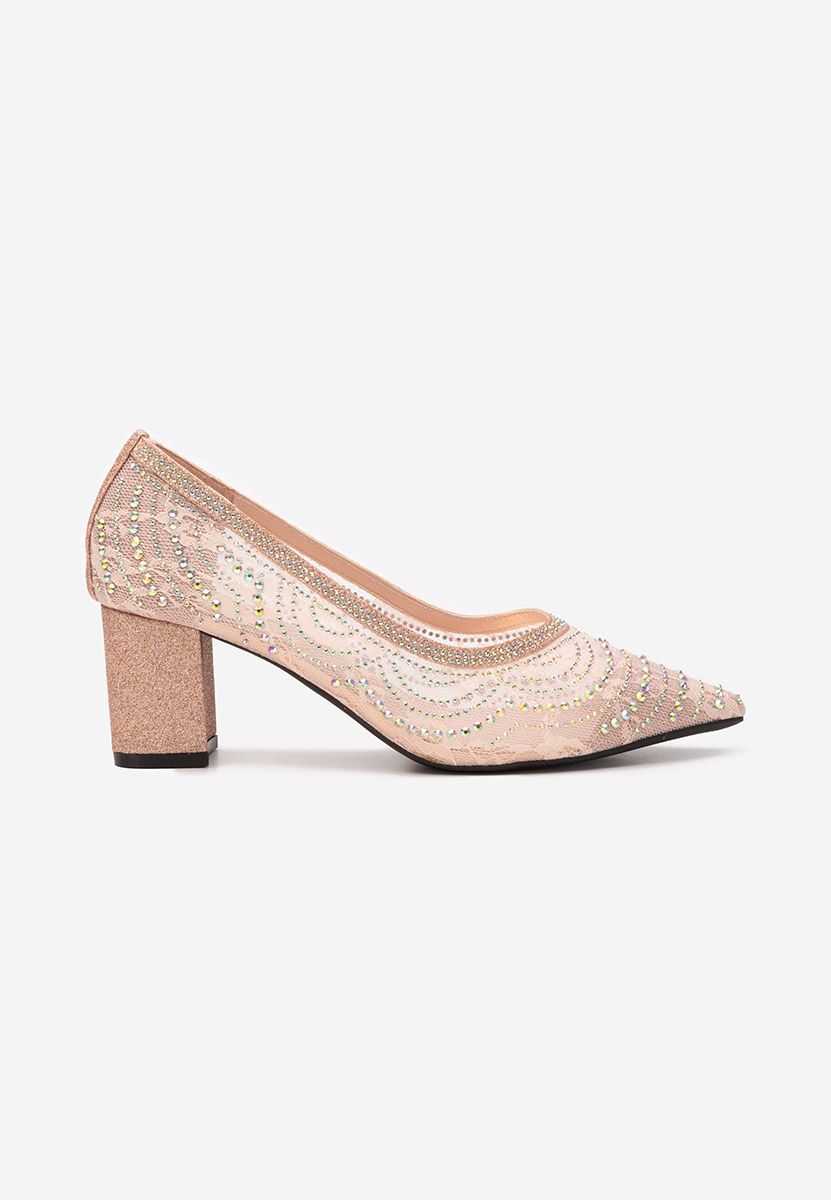 Pantofi cu toc gros Pamola champagne