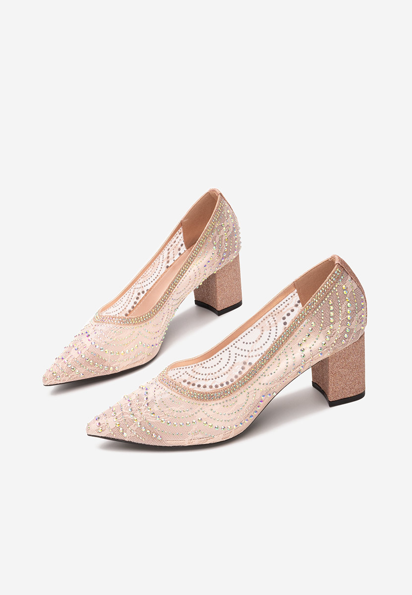 Pantofi cu toc gros Pamola champagne
