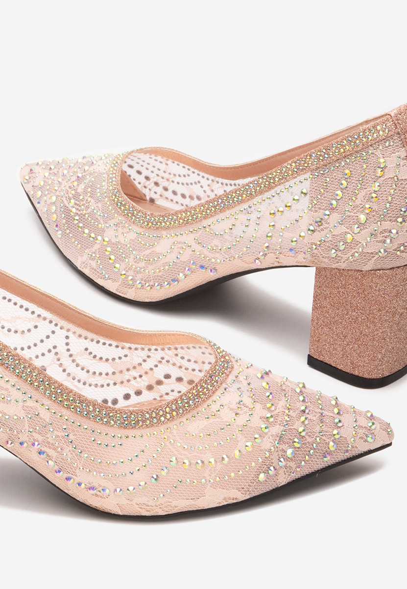 Pantofi cu toc gros Pamola champagne