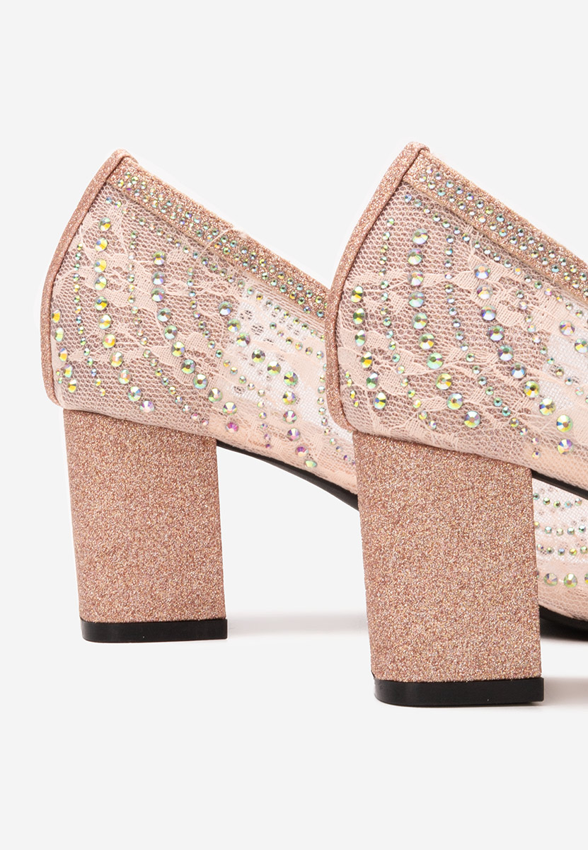 Pantofi cu toc gros Pamola champagne